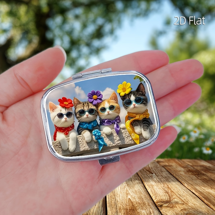 Travel Accessories As Gifts - Flat Design, 1 Cute Cat-Patterned Pill